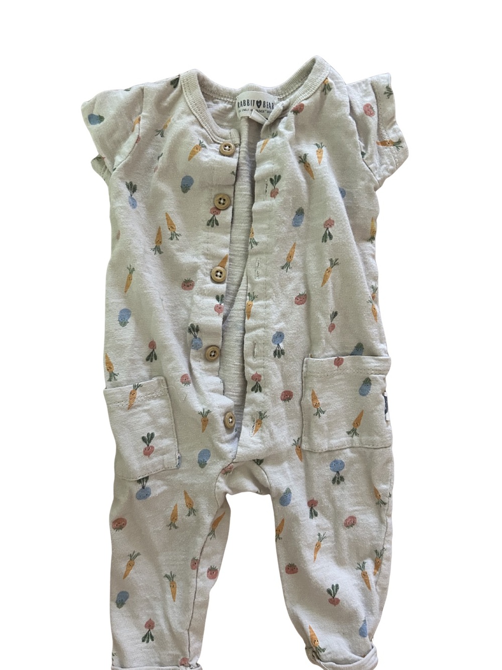 Rabbit + Bear 0-3 Month Cream Vegetable-Print Onesie